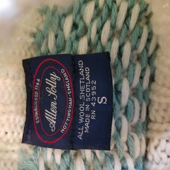 Vintage Allen Solly Shetland Wool Pink Mint Grandma Sweater Cable Knit Small - Picture 3 of 3